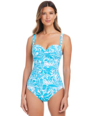Bleu by Rod Beattie - Women's Sock It To Me Printed Shirred Underwire One-Piece Swimsuit