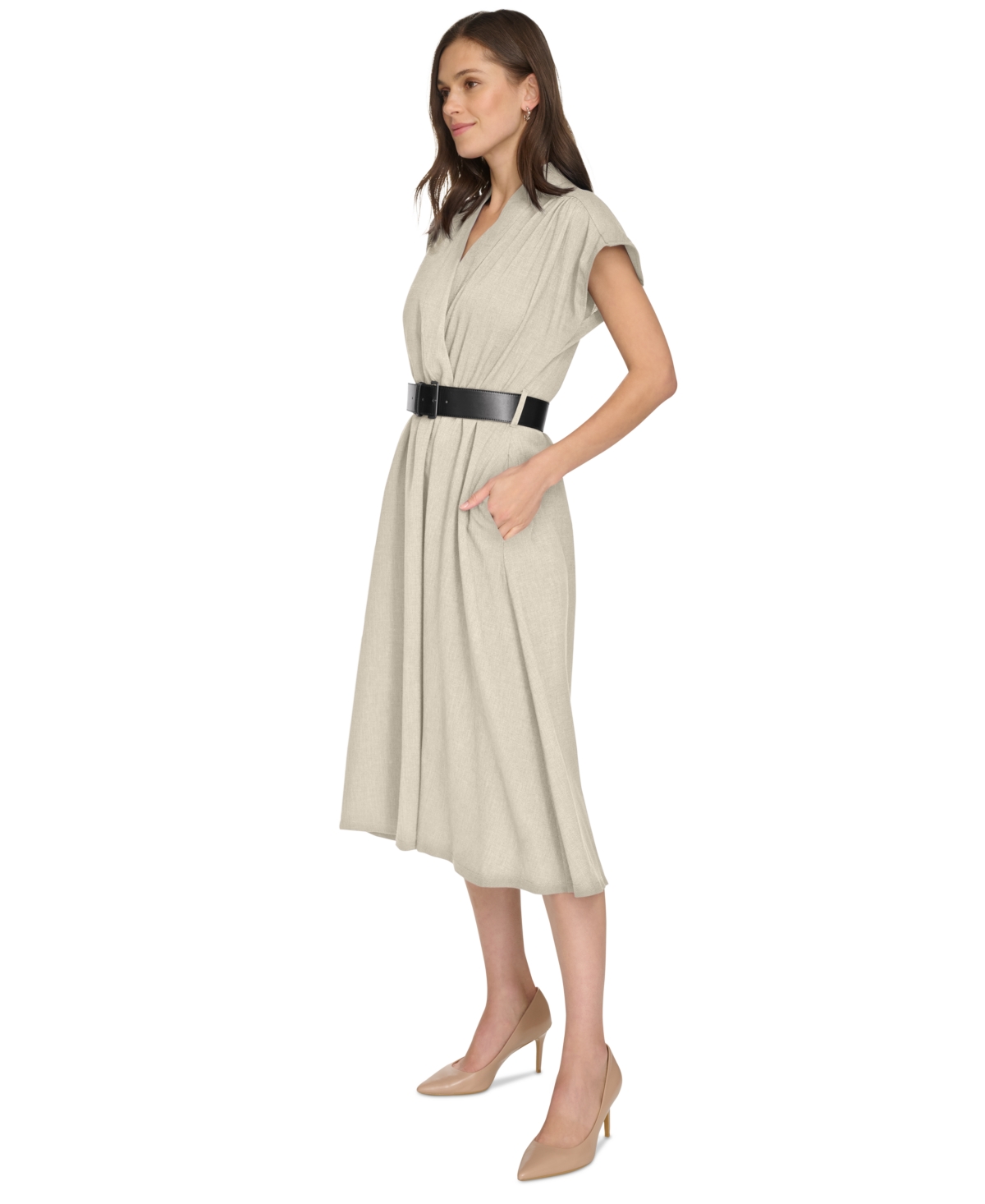 Calvin Klein Women's A-line Midi Dress In Stoney Beige