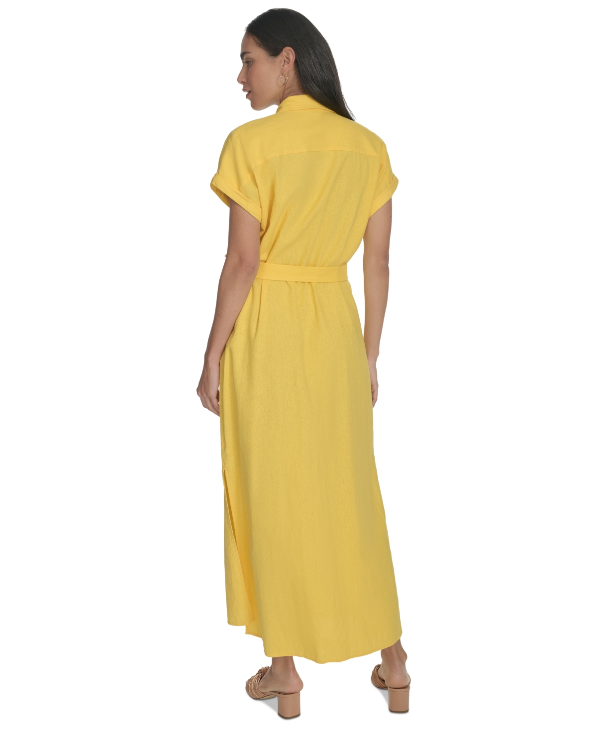 Shop Calvin Klein Women's Cuffed-sleeve Maxi Shirtdress In Daffodil
