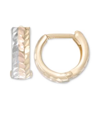 Tricolor Textured Small Huggie Hoop Earrings in 10k Gold, 1/2"