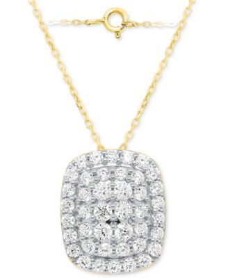 Lab-Grown Diamond Cushion Cluster 18" Pendant Necklace (2 ct. t.w.) in Sterling Silver or 14k Gold-Plated Sterling Silver