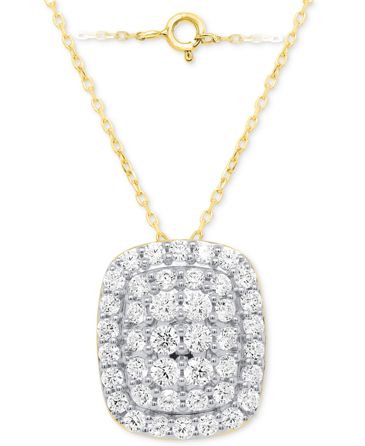 Lab-Grown Diamond Cushion Cluster 18" Pendant Necklace (2 ct. t.w.) in Sterling Silver or 14k Gold-Plated Sterling Silver