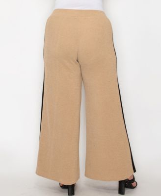 Plus Size Textured Rib Side Contrast Pants