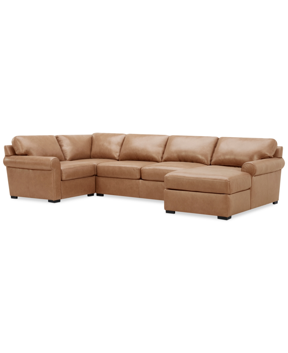 Macy's Radley Roll Arm 139" 4-pc. Leather Square Corner Chaise Sectional, Exclusively At