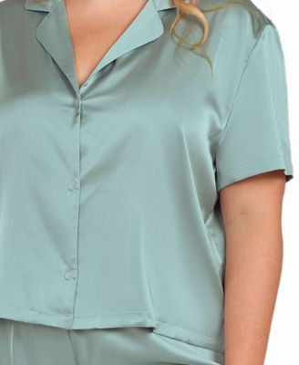 Women's Satin notch Shirt and Pants Pajama Set