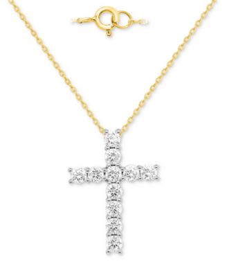 Forever Grown Diamonds Lab Grown Diamond Cross 18 Pendant Necklace 2 ct tw in Sterling Silver or 14k Gold-Plated Sterling Silver - Gold-Plated S 750$