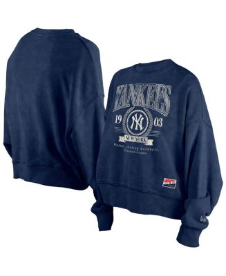 New Era Women's Navy New York Yankees Throwback Boxy Enzyme Wash Fleece ...