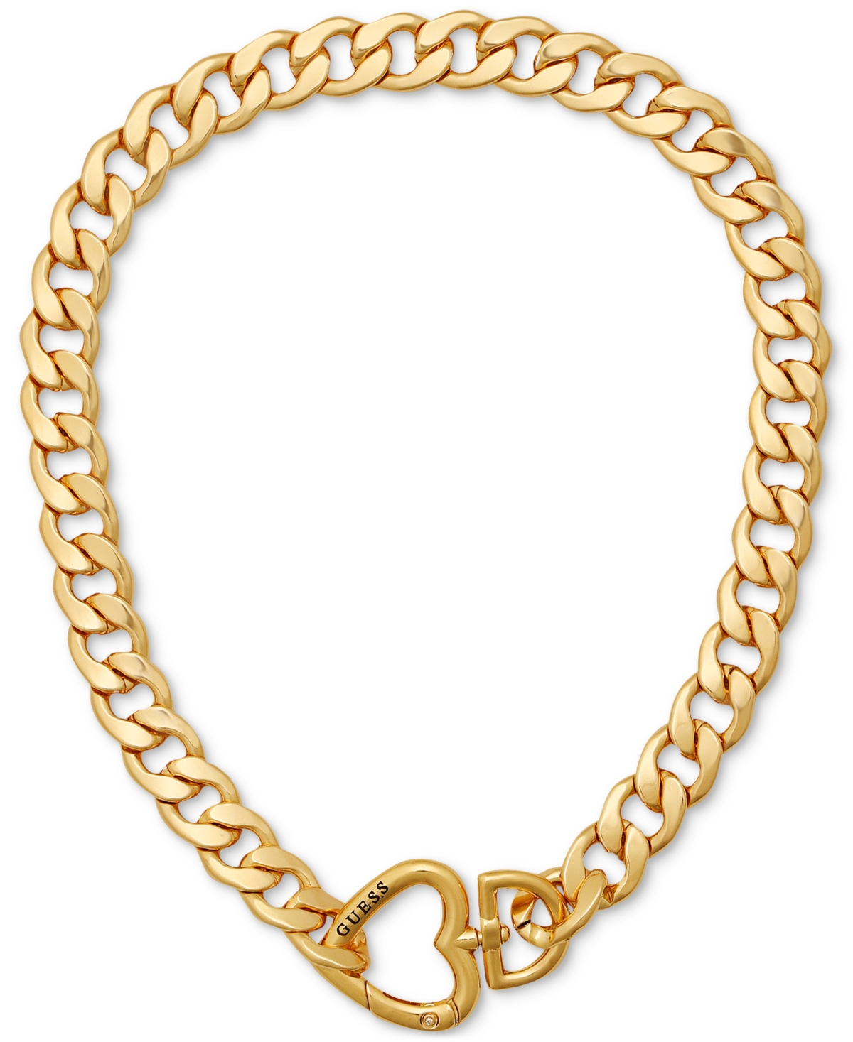 Gold-Tone Heart Closure Chunky Open Link 18" Chain Necklace - Gold