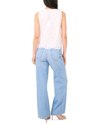 Women's Sleeveless Embroidered Hem Blouse