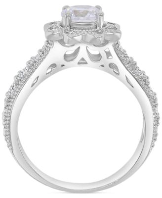 Cubic Zirconia Star Halo Milgrain Bead Ring in Sterling Silver