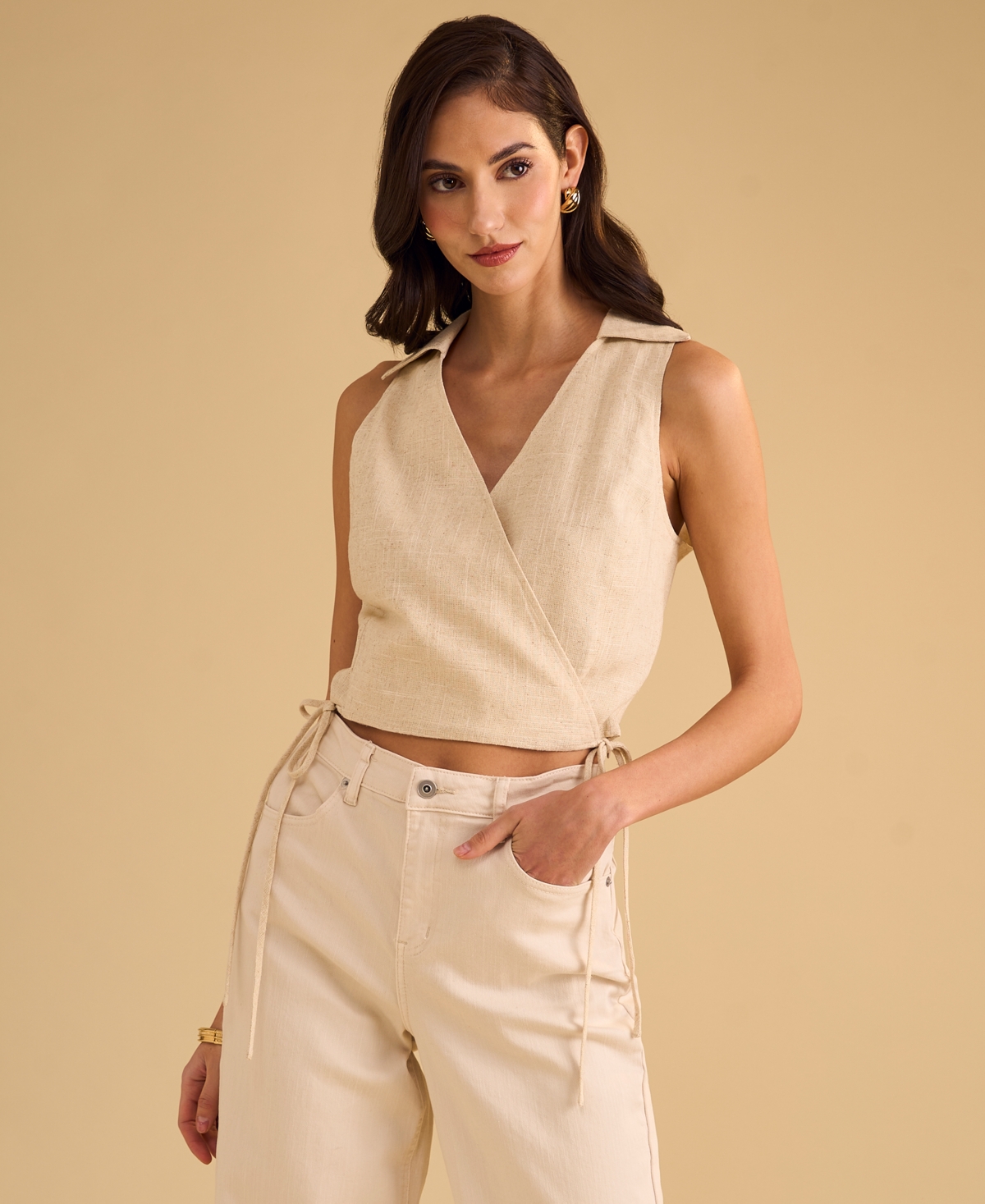 1.state Women's Collared Crossover Cropped Top In Natural