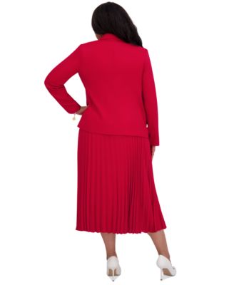 Plus Size Pleated Elastic Waist Skimmer Midi Skirt
