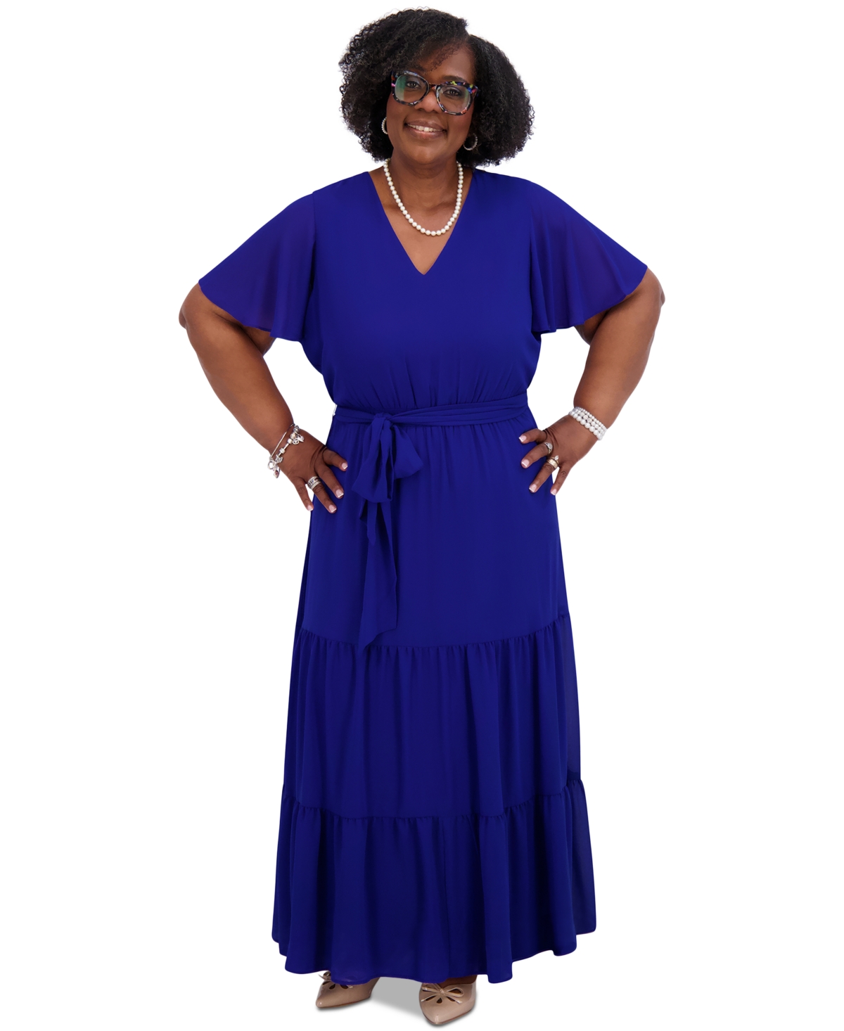Kasper Women's V-neck Flutter-sleeve Maxi Dress, Regular & Plus Sizes In Royal Signature