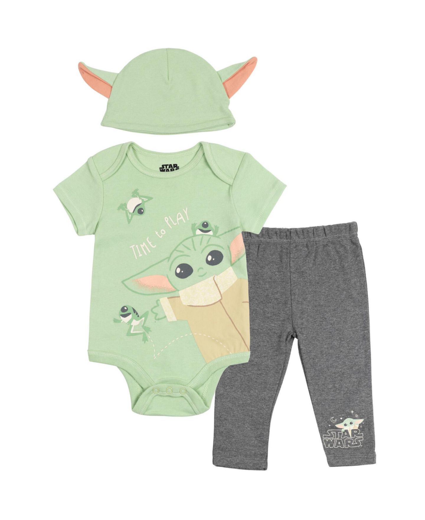 Комплекты The Mandalorian Star Wars Yoda Bodysuits Sleep N' Play Pants Hat and Bibs 8 Piece Outfit Set для мальчиков-малышей, цвет: Белый / Зелёный — фото 2