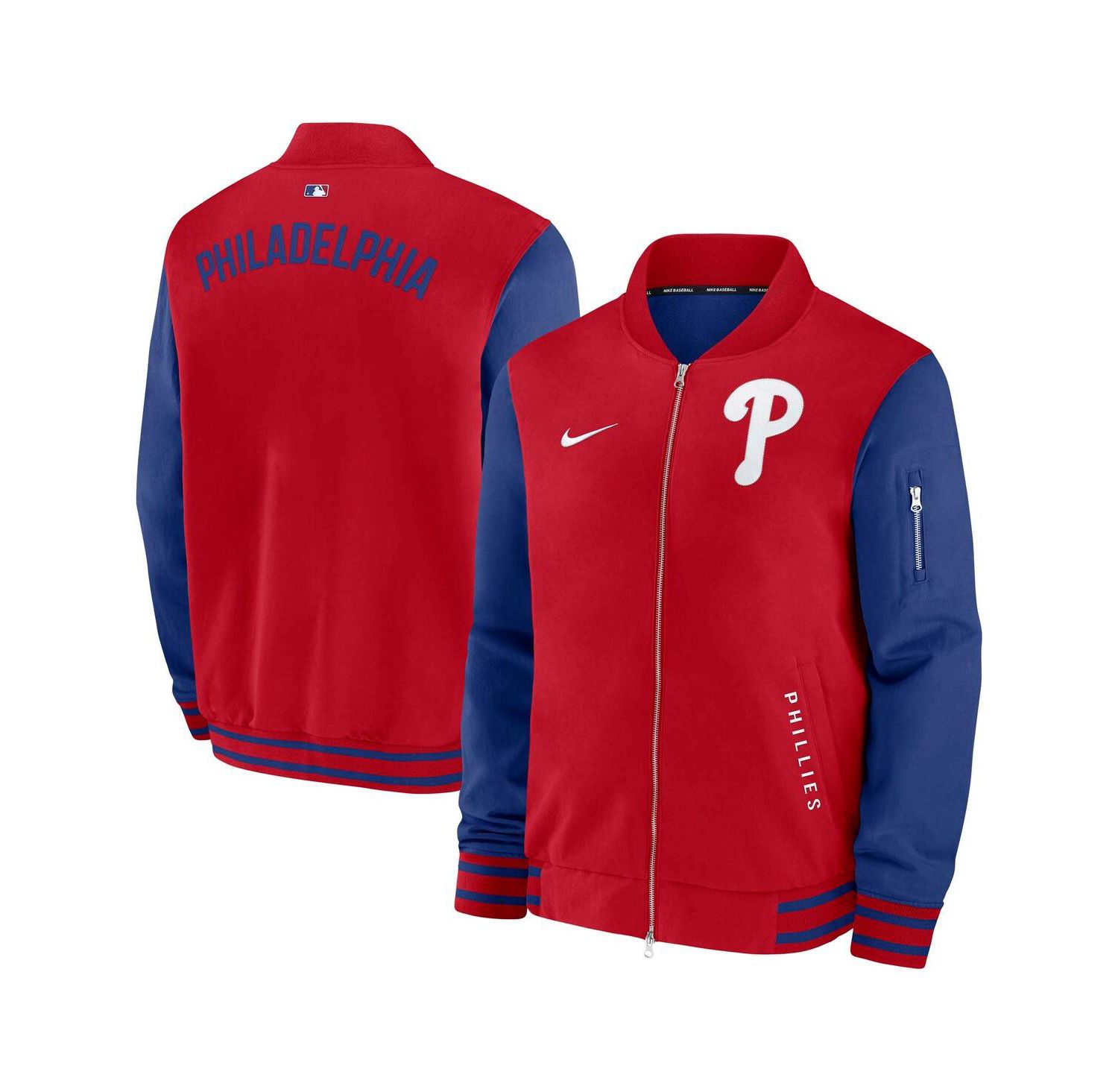 Men's Red/Royal Philadelphia Phillies Authentic Collection Dugout Full-Zip Bomber Jacket
