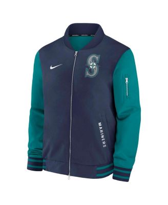 Men's Navy/Aqua Seattle Mariners Authentic Collection Dugout Full-Zip Bomber Jacket