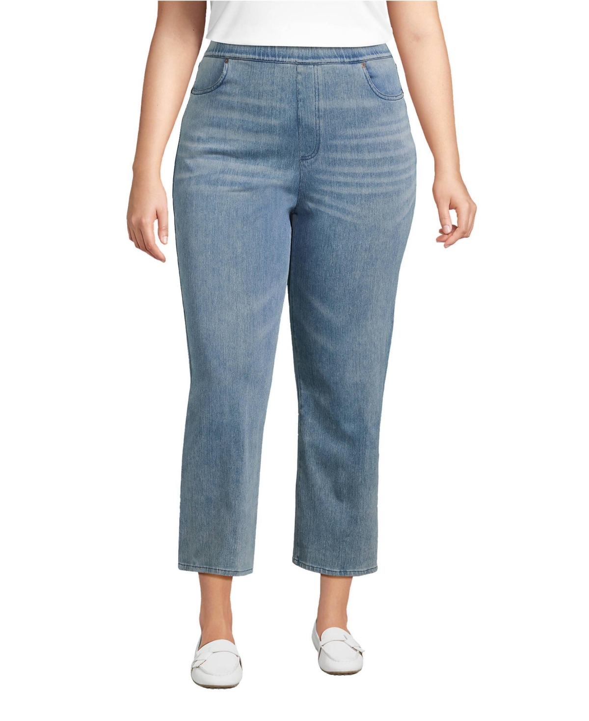 Women's Starfish High Rise Knit Denim Straight Crop Jeans - Light brook