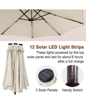 15 ft Solar LED Double Sided Twin Outdoor Patio Market Umbrella with Base Weight Included