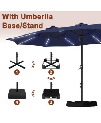 15 ft Solar LED Double Sided Twin Outdoor Patio Market Umbrella with Base Weight Included