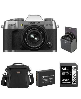 X-T50 Mirrorless Camera with XC 15-45mm f/3.5-5.6 OIS PZ Lens, Bundle with Li-Ion Battery, 64GB SDXC Memory Card and 52mm Filter Kit