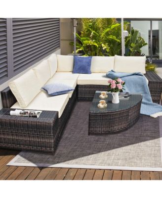 6PCS Rattan Furniture Sectional Sofa Set w/ Cushions