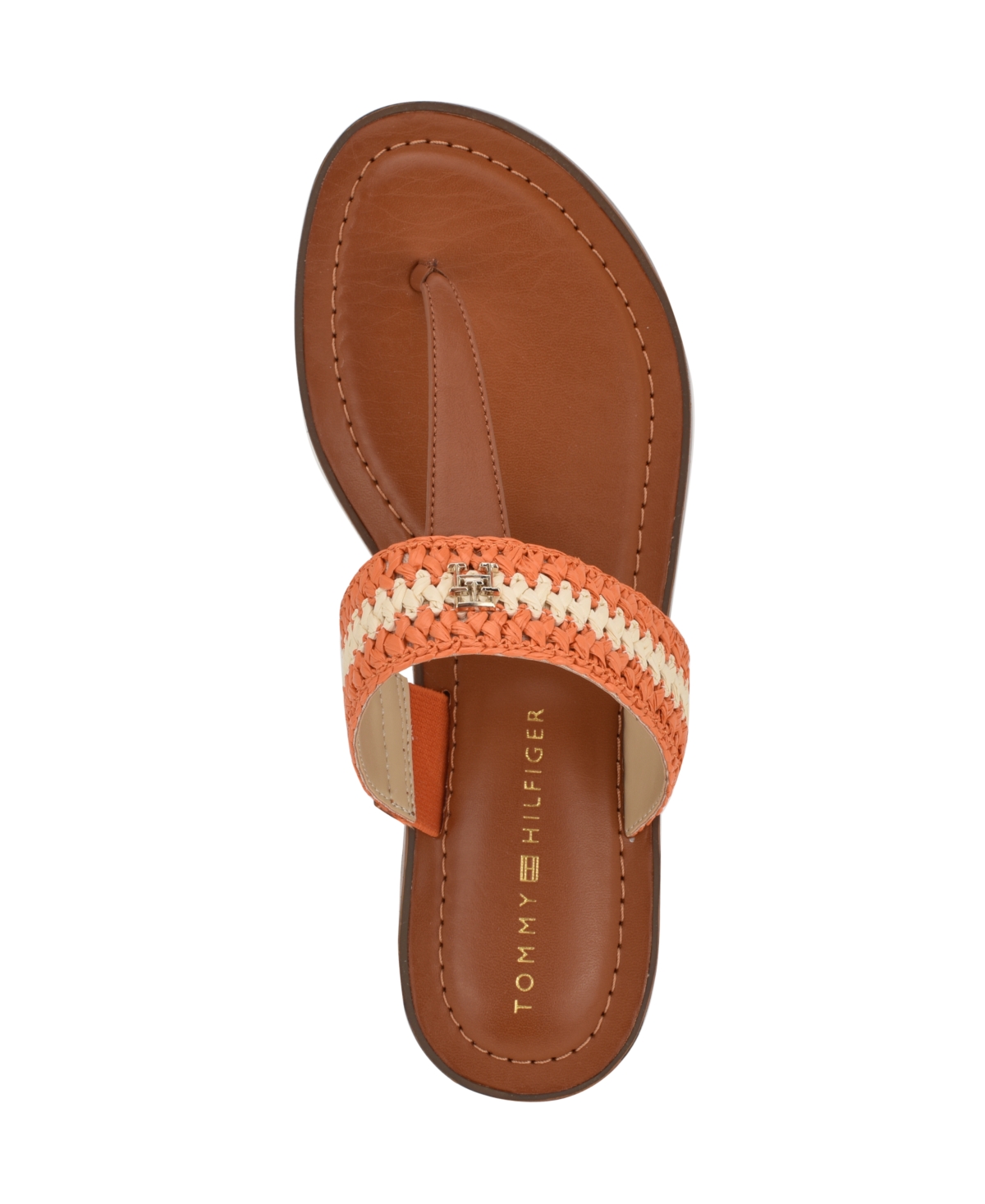 Tommy Hilfiger Women's Gojia Braided T-strap Slip-on Flat Sandals In Orange,cream