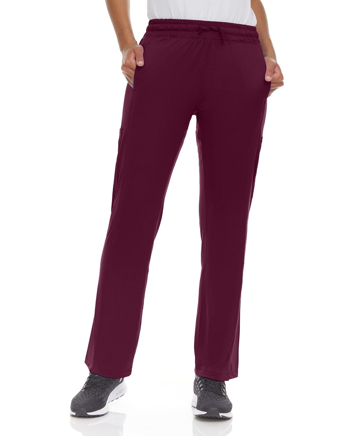 Plus Size Scrubs Mid Rise Six Pocket Active Yoga Scrub Pants - Wine