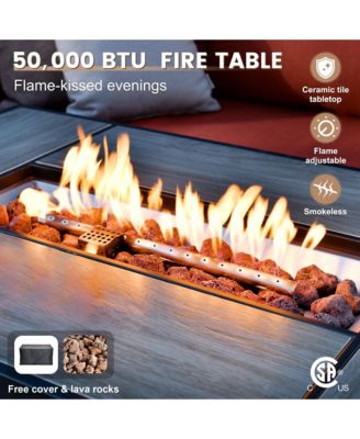 9 Piece Outdoor Patio Furniture with 3 Seat Sofa,All Weather Wicker Coversation Set with Swivel Rocking Chair,Balcony Sofa Set with Solar Nesting Tables and 54&#39;&#39; Fire Pit for Outside Porch Backyard Pool