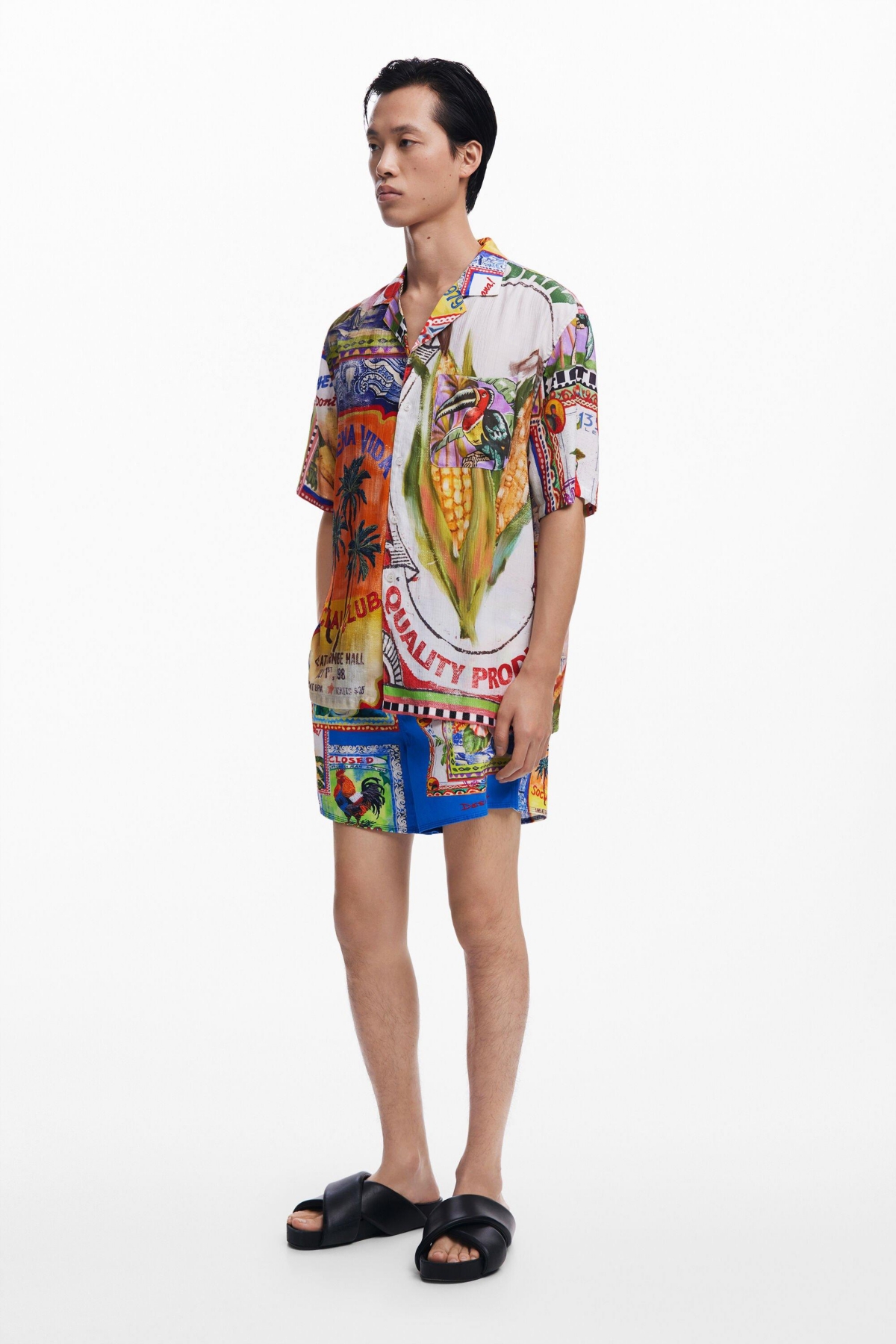 DESIGUAL MEN'S SHORT-SLEEVE POSTCARD SHIRT 