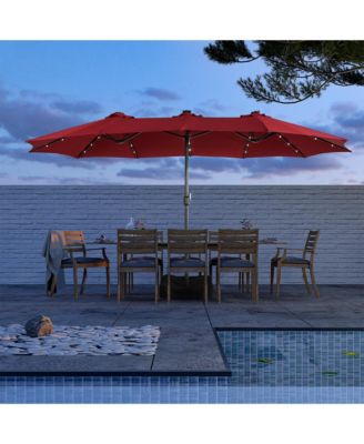 15ft Rectangular Double-Sided Solar LED Outdoor Patio Market Umbrella with Base Included