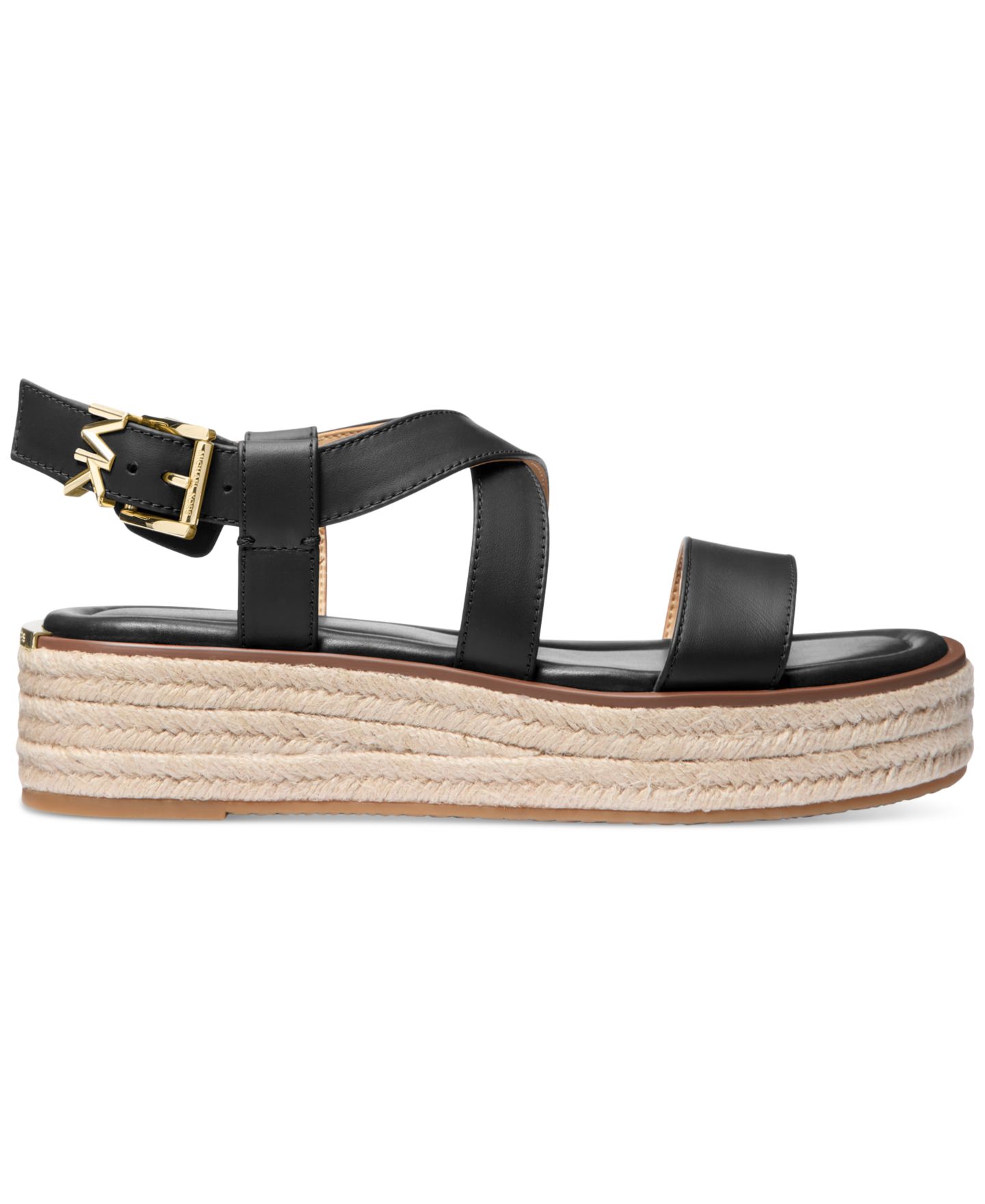 Женские сандалии Michael Kors Lynn Buckle Espadrille, цвет: Чёрный кожаный — фото 2