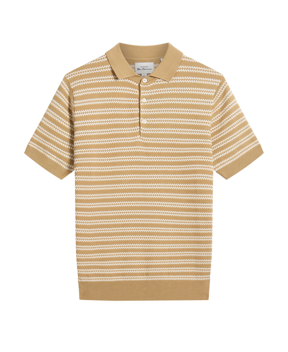 Men's Jacquard Stripe Short Sleeve Polo Shirt - Sand