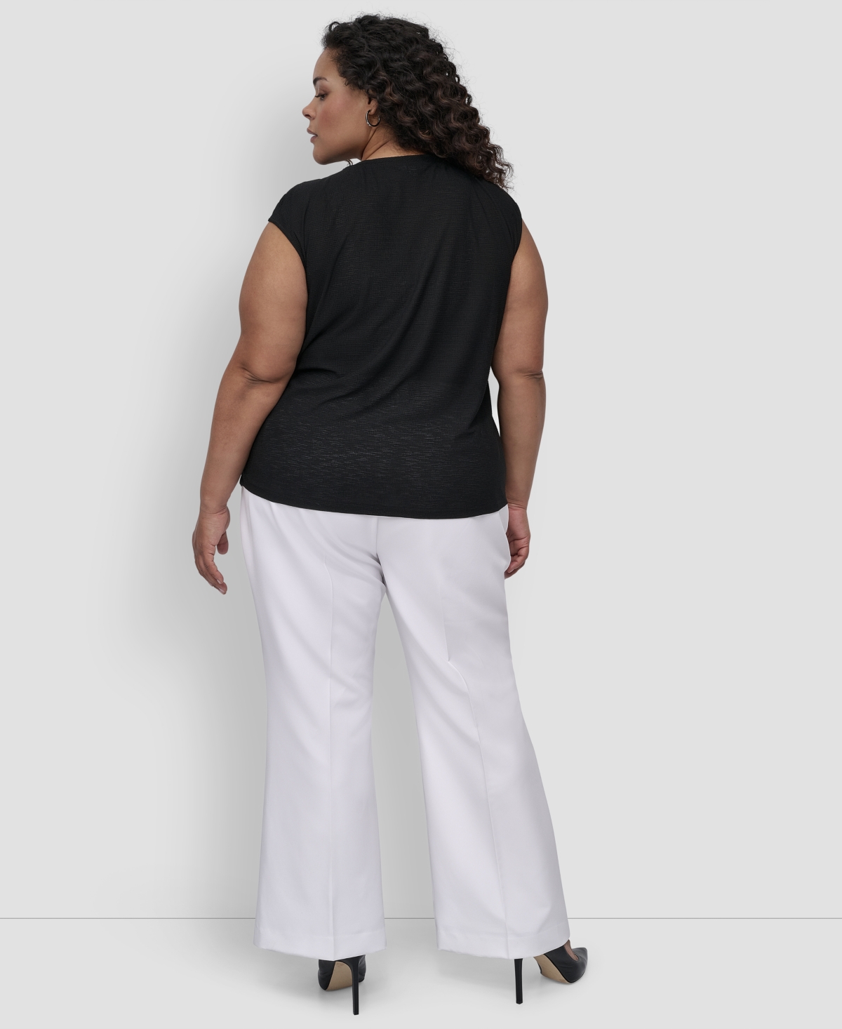 Dkny Plus Size Sleeveless Twisted-neck Knit Top In Black