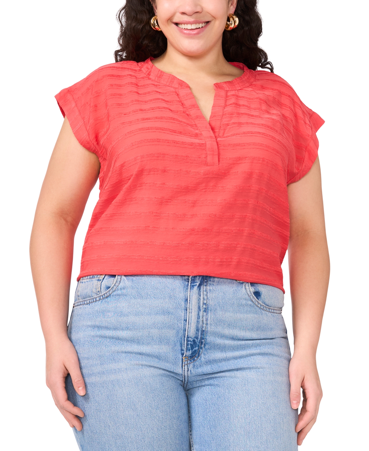 VINCE CAMUTO PLUS SIZE SPLIT-NECK SHORT-SLEEVE BLOUSE 