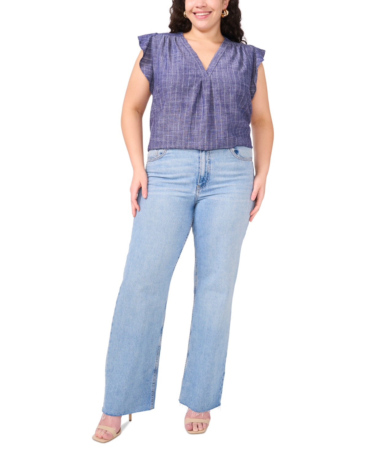 Shop Vince Camuto Plus Size V-neck Ruffle Sleeve Blouse In Cool Waters