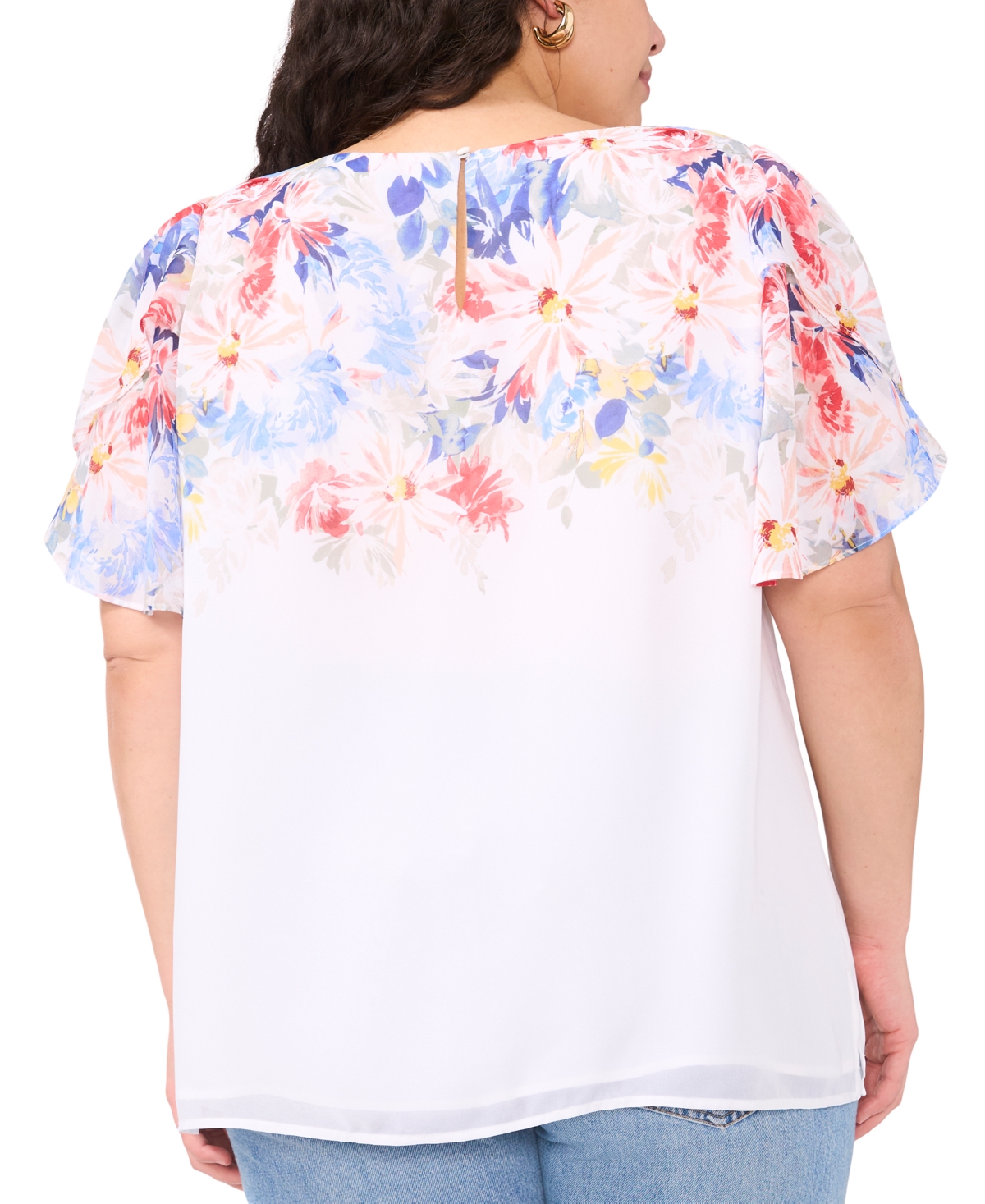 VINCE CAMUTO PLUS SIZE PRINTED TULIP-SLEEVE BLOUSE 