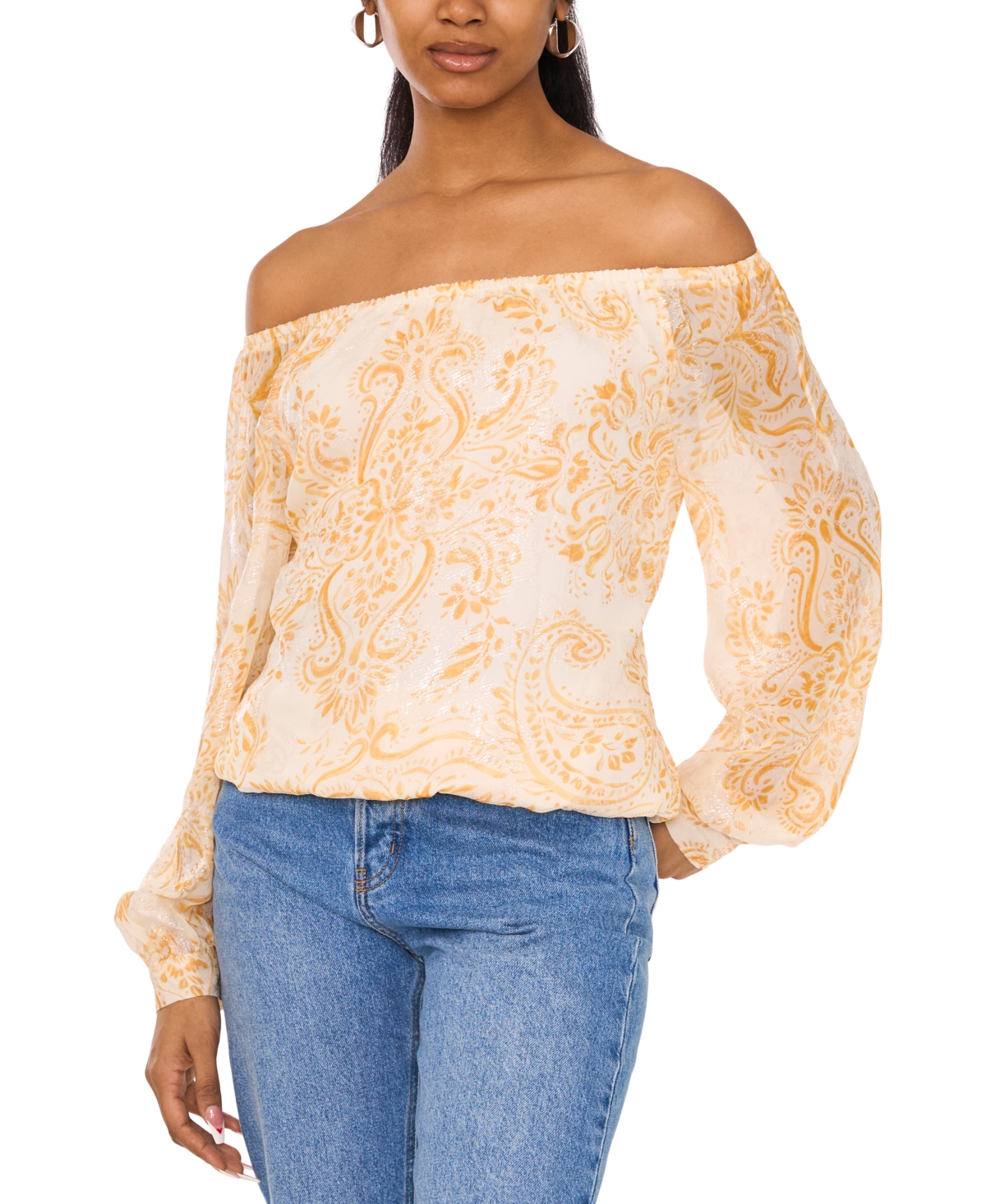 Sam & Jess Women's Printed Off-the-shoulder Long-sleeve Top