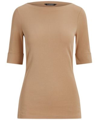 Stretch Cotton Boat Neck T-Shirt 