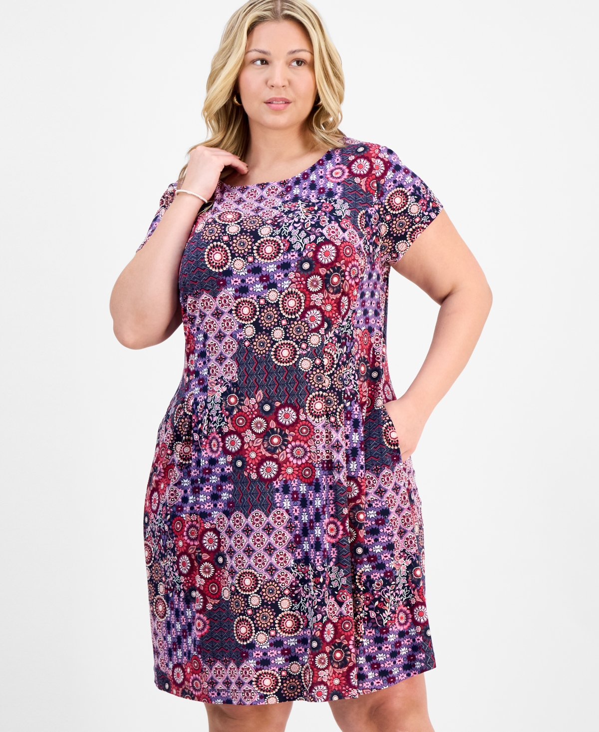 Connected Plus Size Printed Fit & Flare Dress
