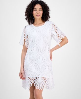Sandra Darren Petite Eyelet-Embroidered Sheath Dress - Macy's