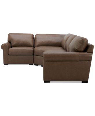 Radley Roll Arm 117" 4-Pc. Leather Wedge Corner L Sectional, Exclusively at Macy's