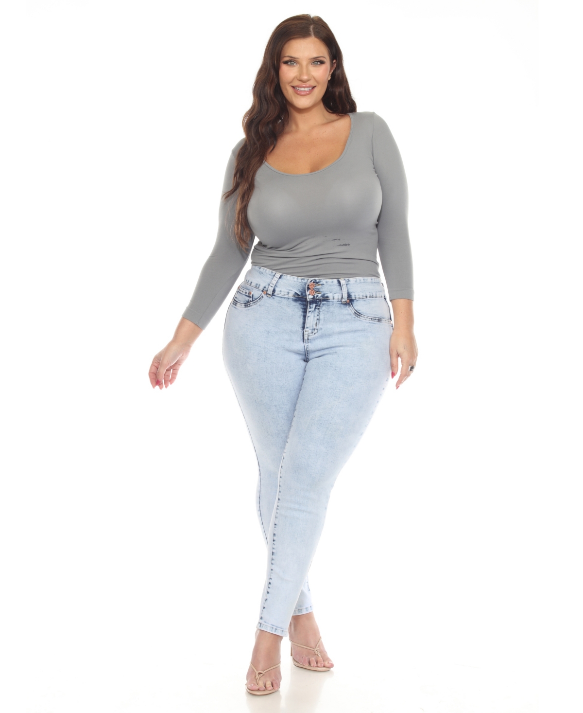 White Mark Plus Size Stretch Denim Jeans In Acid Wash Denim