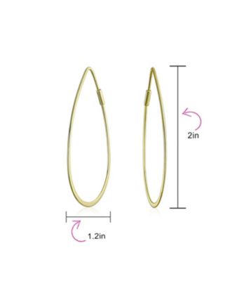 Boho Minimalist Hoop Huggie Earrings 14K Gold Plated Sterling Silver 2 Inch