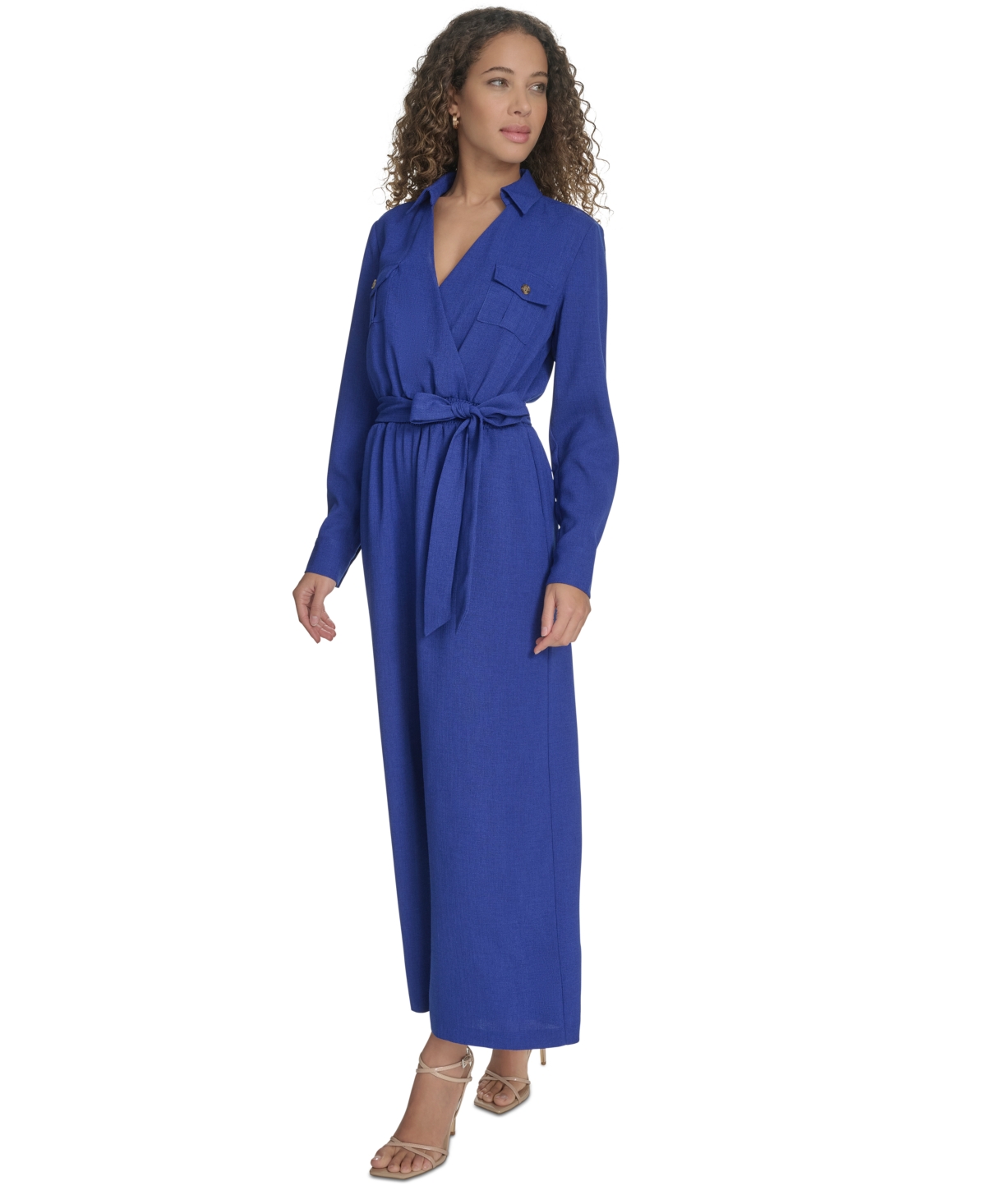 Calvin Klein Women's Long-sleeve Tie-waist Jumpsuit In Ultramarine