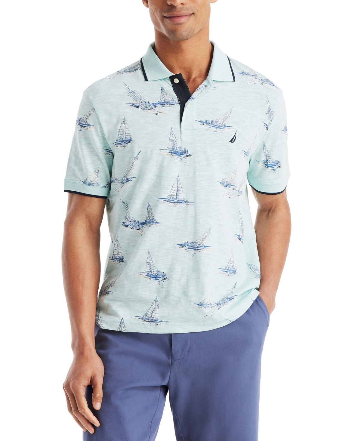 Nautica Mens Classic Fit Printed Polo In Seawater Blue