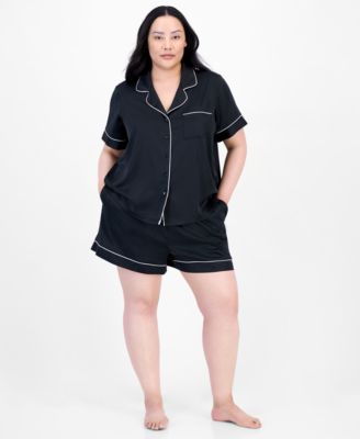 I.N.C. International Concepts - Plus Size Stretch Satin Notched-Collar Pajama Set