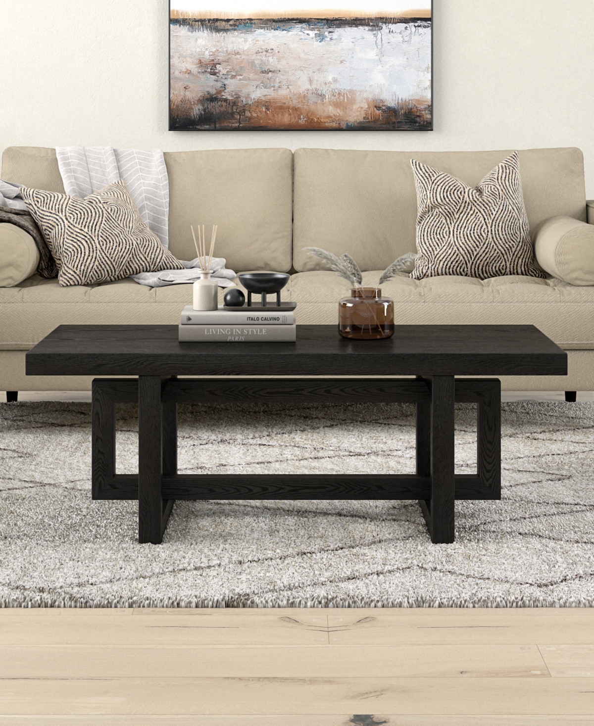 Hudson & Canal 47" Breslow Wide Rectangular Coffee Table In Black Grain