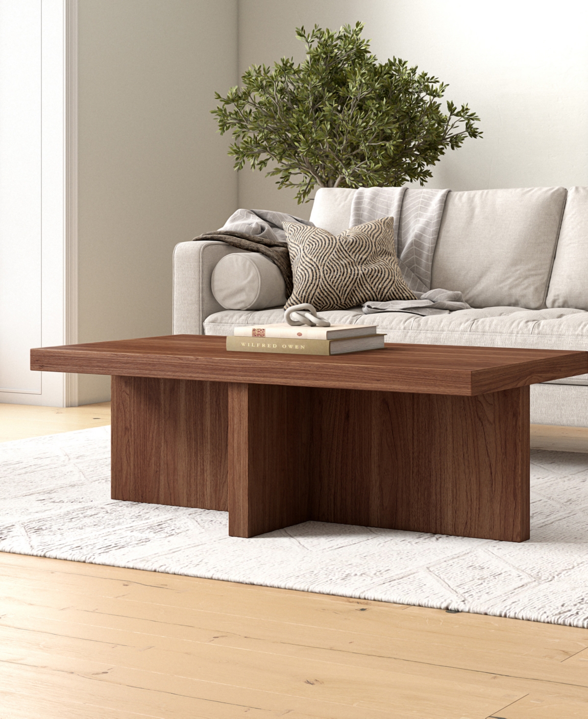 Hudson & Canal 44" Elna Wide Rectangular Coffee Table In Satin Walnut
