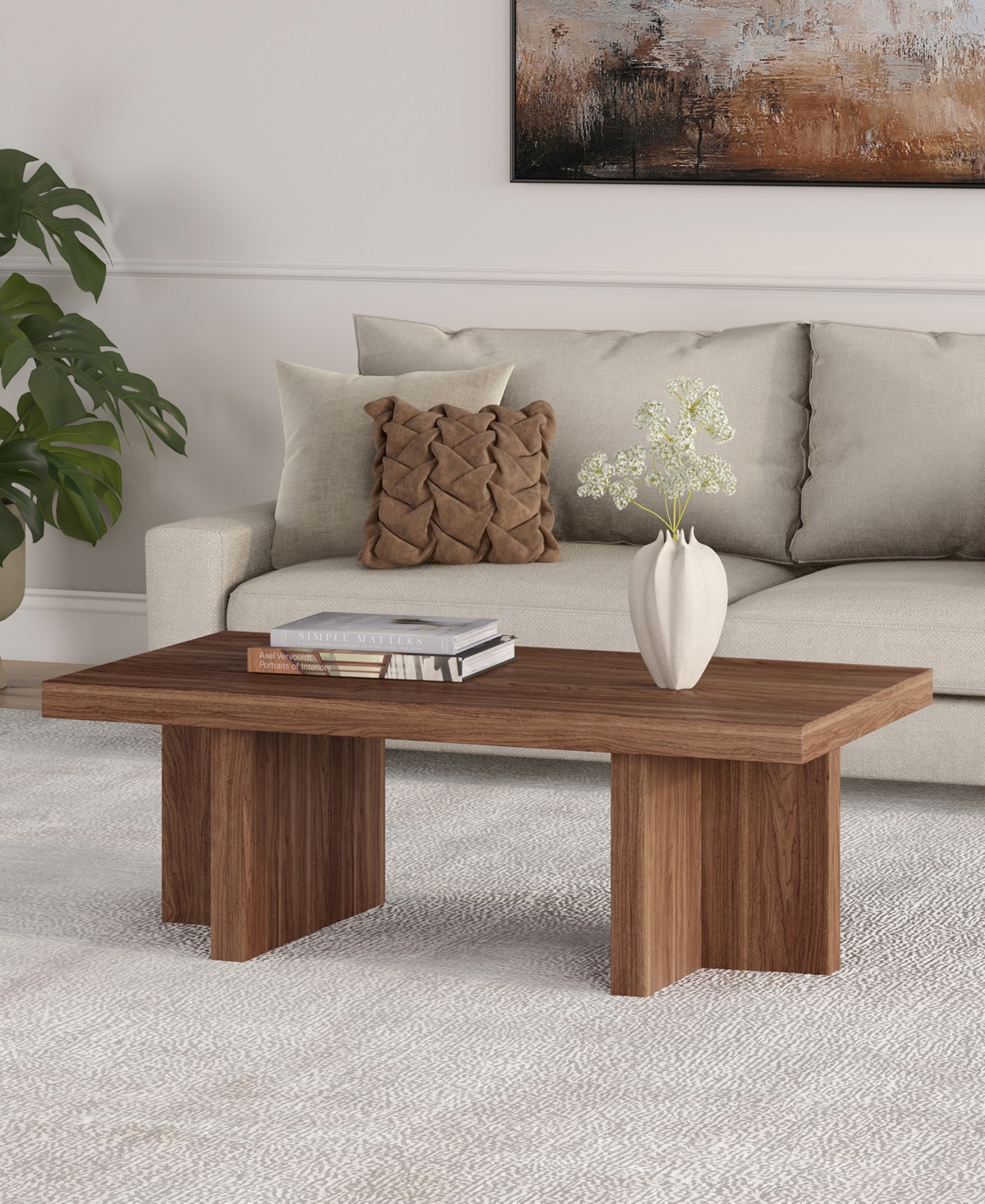 Hudson & Canal 44" Dimitra Wide Rectangular Coffee Table In Satin Walnut
