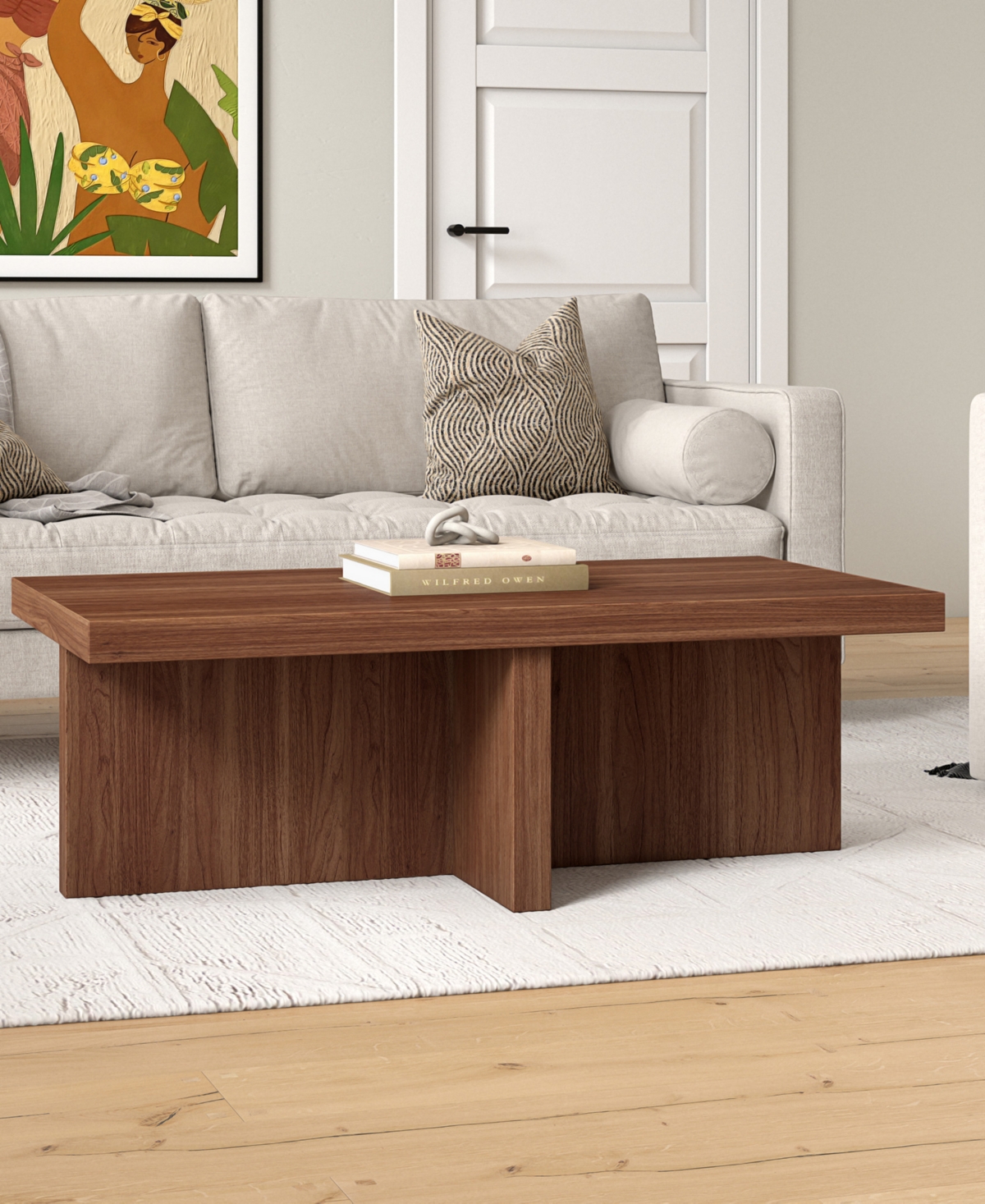 Hudson & Canal 44" Elna Wide Rectangular Coffee Table In Satin Walnut